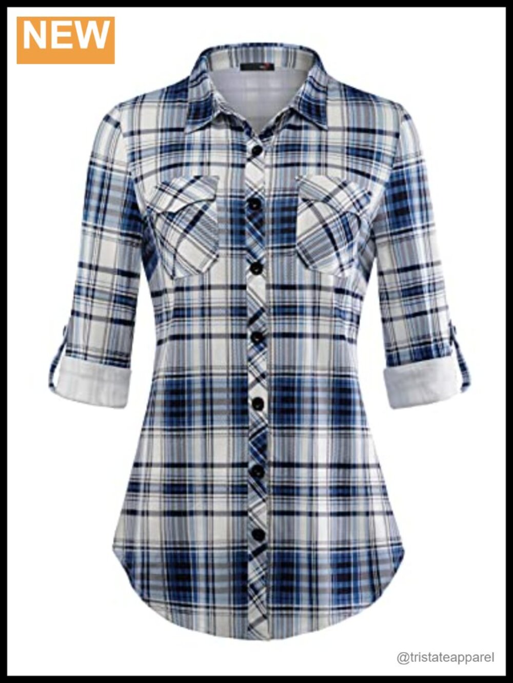 Womens Soft Stretchy Knit Plaid Button Down Long Sleeve Shirt Blouse